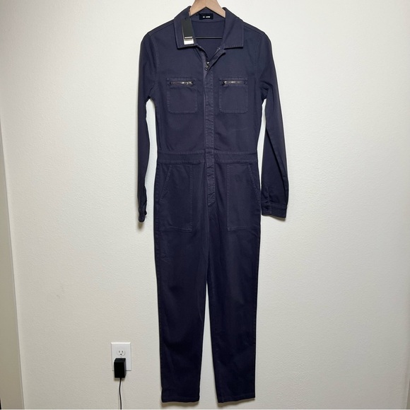 NEW Monrow Twill Moto Jumpsuit Small Gray‎ Straight Leg Stretch Boiler Utility - Picture 1 of 10